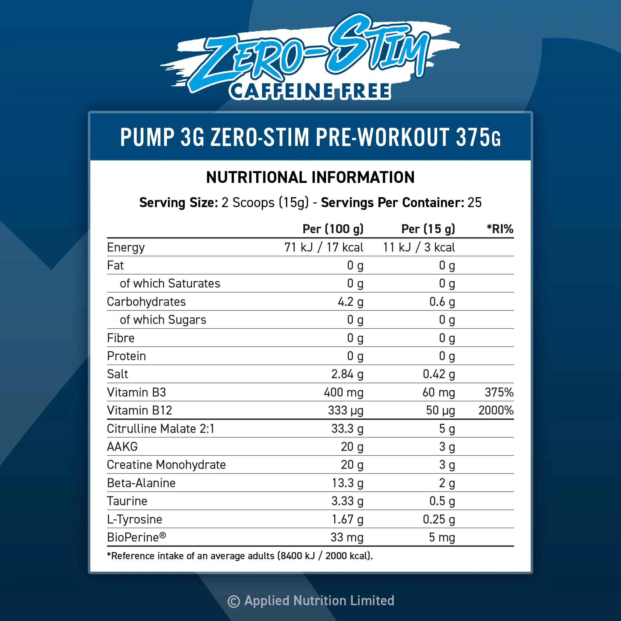AN PUMP 3G ZERO-STIM 375G (25SRV) nutrition