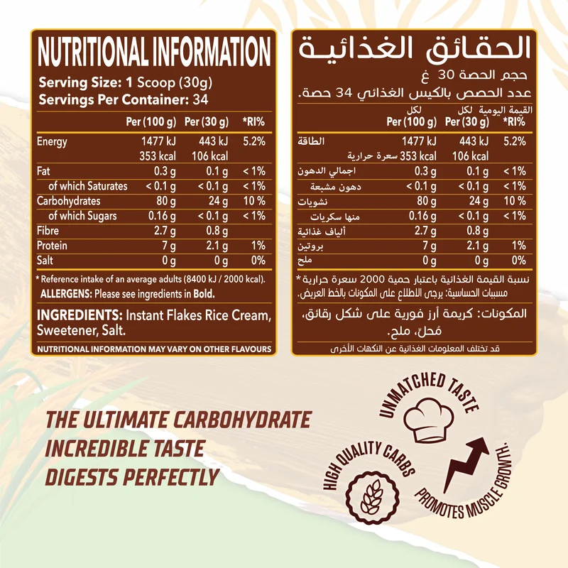 RISO INSTANT CREAM OF RICE - 1.02KG nutrition